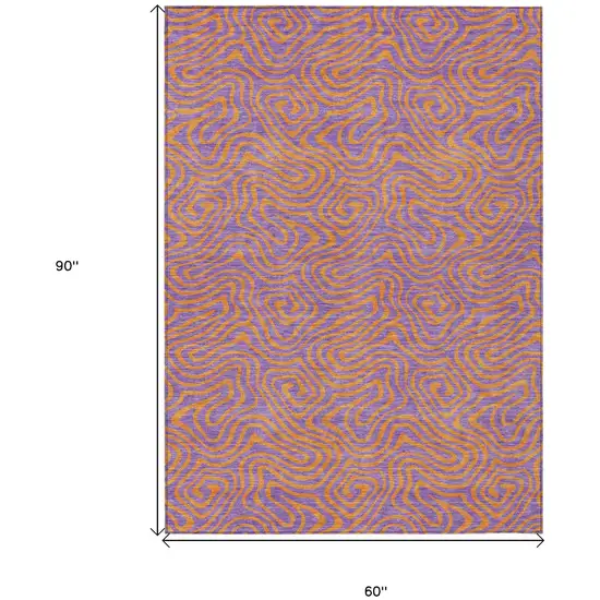 Purple And Copper Abstract Washable Indoor Outdoor Area Rug Photo 3
