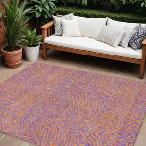 Photo of Purple And Copper Abstract Washable Indoor Outdoor Area Rug