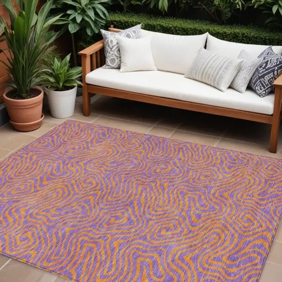 Purple And Copper Abstract Washable Indoor Outdoor Area Rug Photo 1