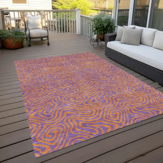 Purple And Copper Abstract Washable Indoor Outdoor Area Rug Photo 9