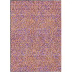 Photo of Purple And Copper Abstract Washable Indoor Outdoor Area Rug