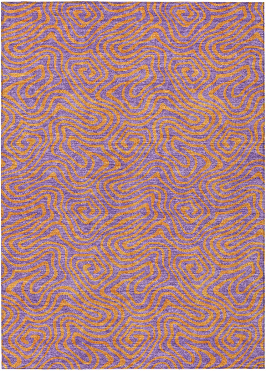 Purple And Copper Abstract Washable Indoor Outdoor Area Rug Photo 2