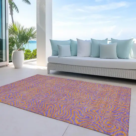 Purple And Copper Abstract Washable Indoor Outdoor Area Rug Photo 9