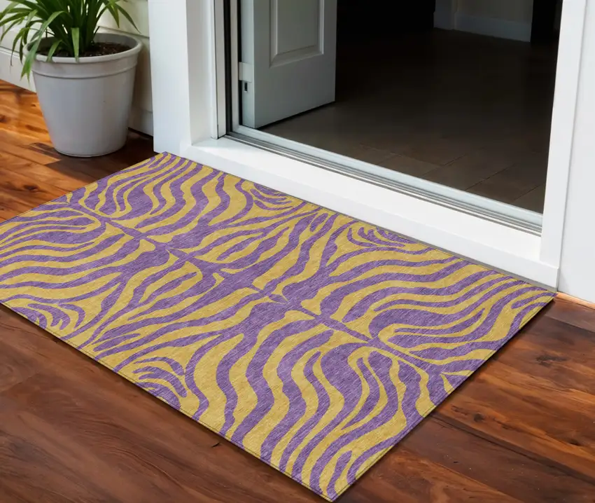 Purple And Copper Animal Print Washable Indoor Outdoor Area Rug Photo 1