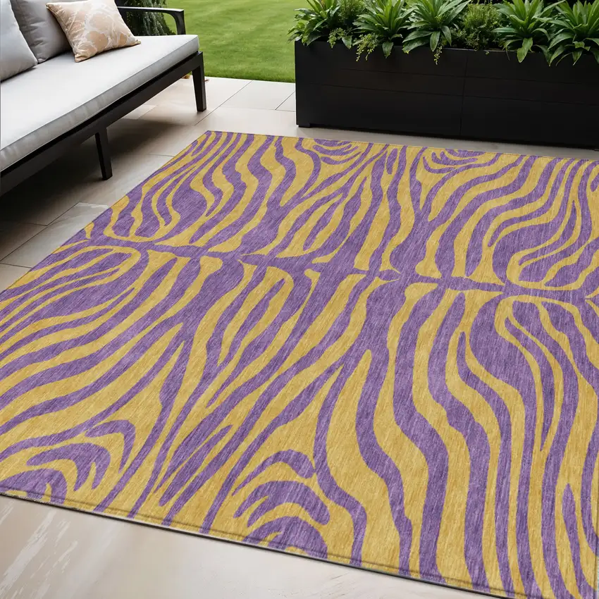 Purple And Copper Animal Print Washable Indoor Outdoor Area Rug Photo 1