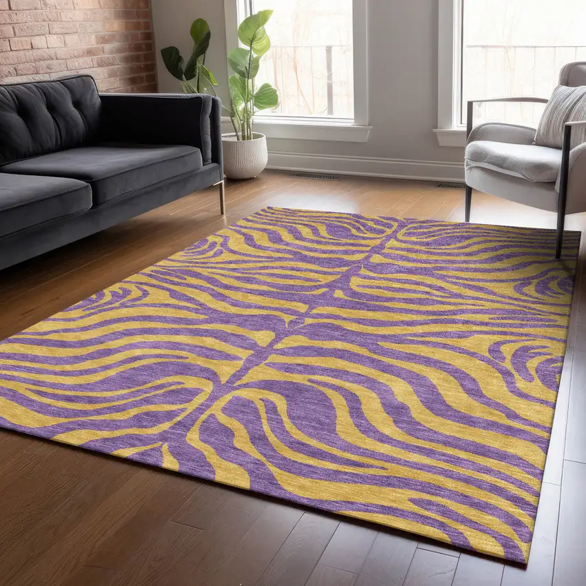 Purple And Copper Animal Print Washable Indoor Outdoor Area Rug Photo 8