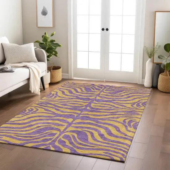 Purple And Copper Animal Print Washable Indoor Outdoor Area Rug Photo 9