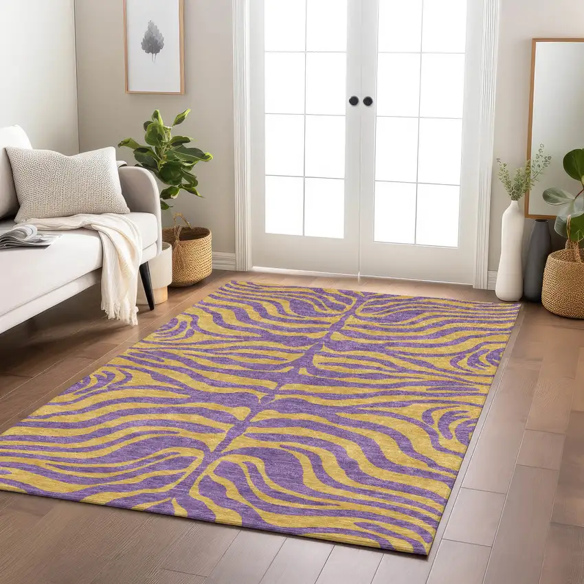 Purple And Copper Animal Print Washable Indoor Outdoor Area Rug Photo 9