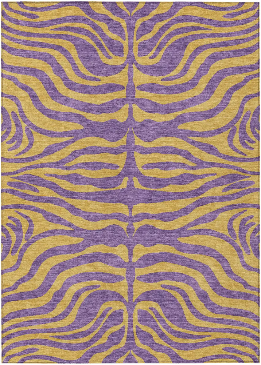 Purple And Copper Animal Print Washable Indoor Outdoor Area Rug Photo 2