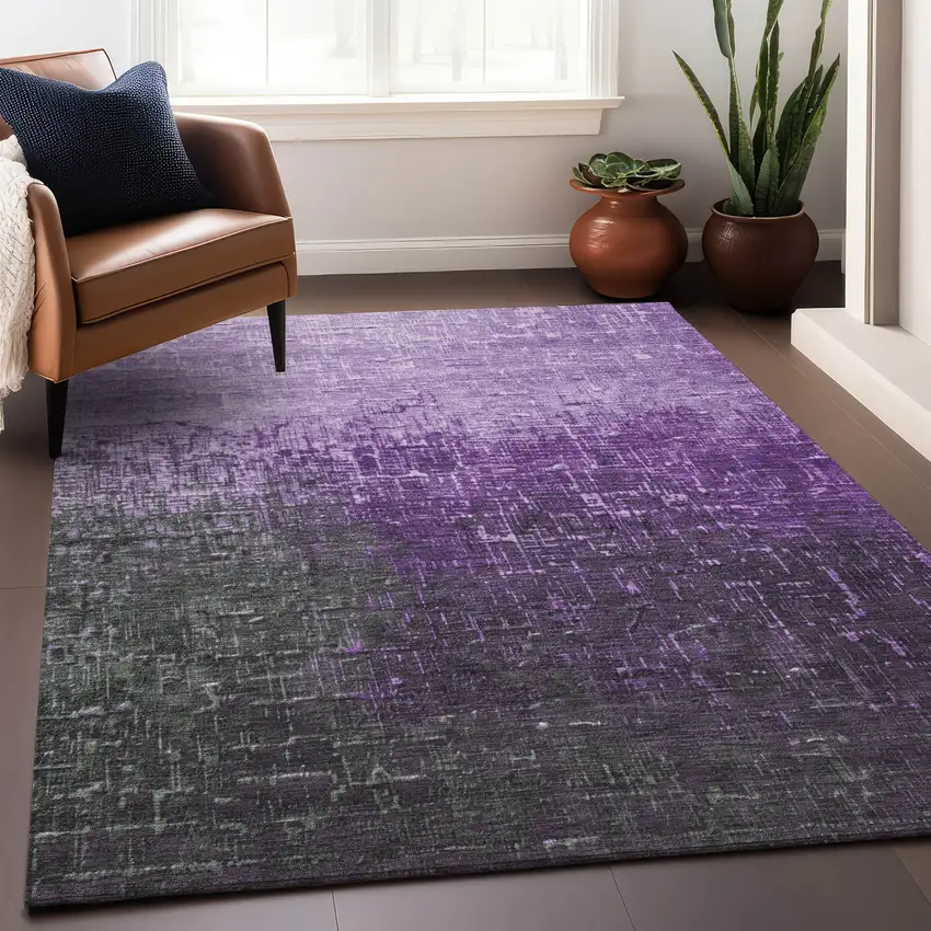 Purple And Dark Gray Ombre Washable Indoor Outdoor Area Rug Photo 6