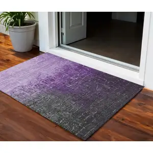 Photo of Purple And Dark Gray Ombre Washable Indoor Outdoor Area Rug