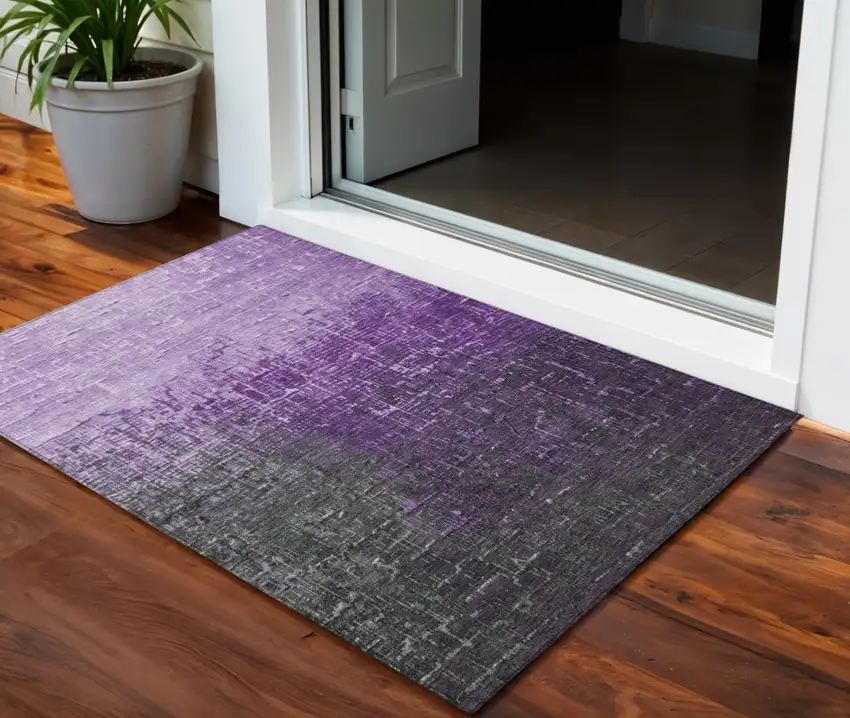 Purple And Dark Gray Ombre Washable Indoor Outdoor Area Rug Photo 1