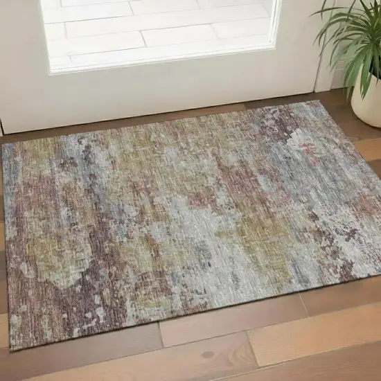 Purple And Gold Abstract Washable Area Rug With UV Protection Photo 2