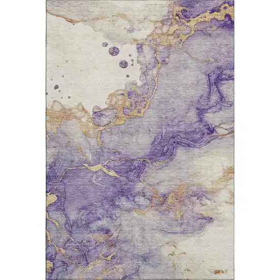 Purple And Gold Abstract Washable Area Rug With UV Protection Photo 6