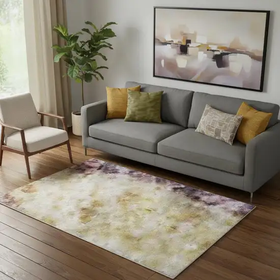 Purple And Gold Abstract Washable Area Rug With UV Protection Photo 2