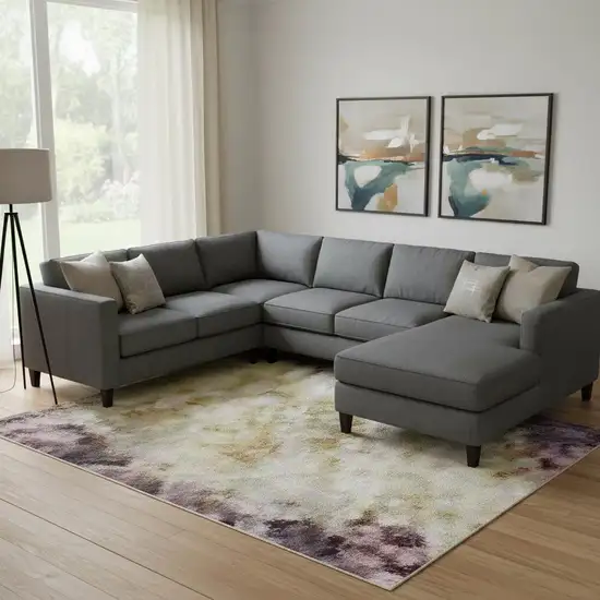 Purple And Gold Abstract Washable Area Rug With UV Protection Photo 2