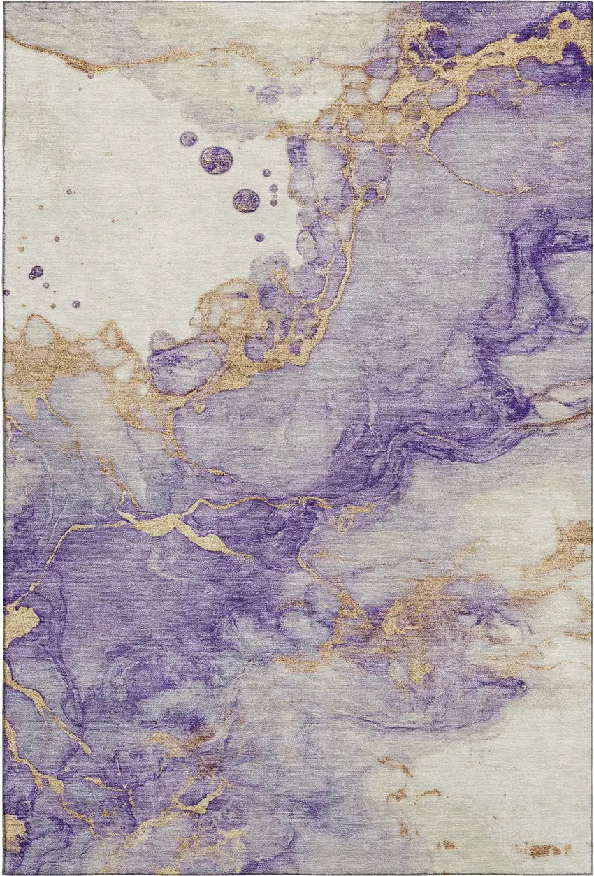 Purple And Gold Abstract Washable Area Rug With UV Protection Photo 6