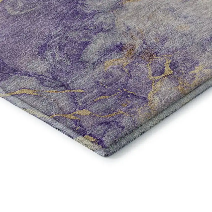 Purple And Gold Abstract Washable Area Rug With UV Protection Photo 8