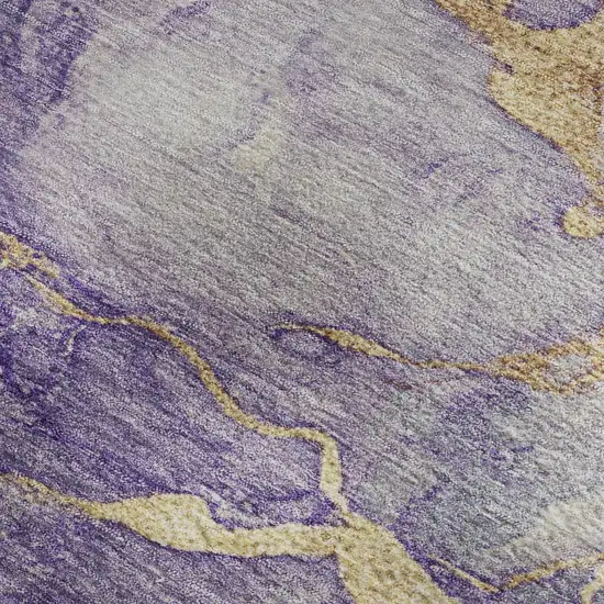 Purple And Gold Abstract Washable Area Rug With UV Protection Photo 4