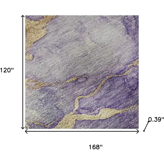 Purple And Gold Abstract Washable Area Rug With UV Protection Photo 8