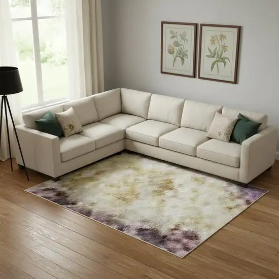 Purple And Gold Abstract Washable Area Rug With UV Protection Photo 2