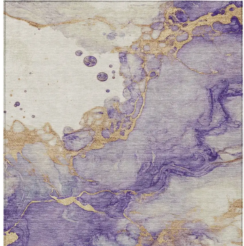 Purple And Gold Abstract Washable Indoor Outdoor Area Rug Photo 9