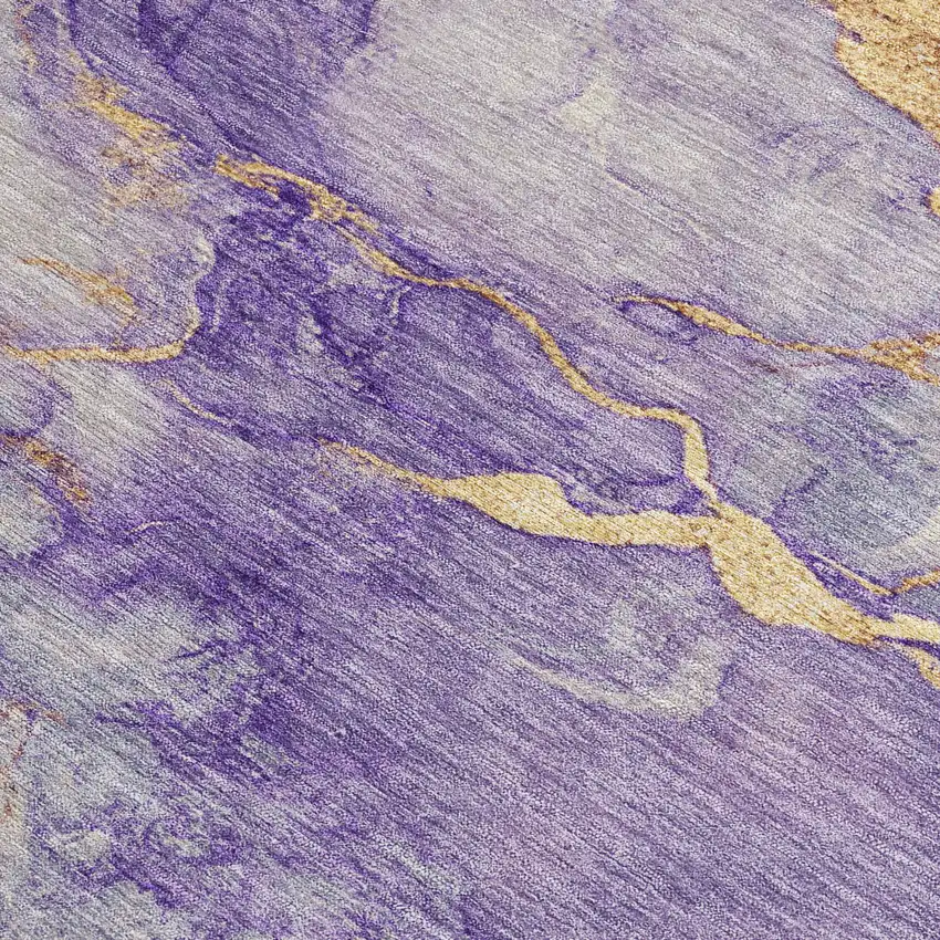 Purple And Gold Abstract Washable Indoor Outdoor Area Rug Photo 3