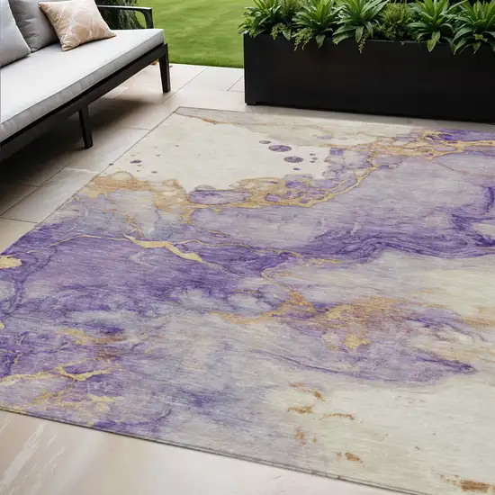 Purple And Gold Abstract Washable Indoor Outdoor Area Rug Photo 2