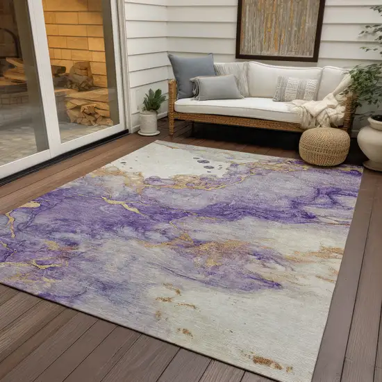 Purple And Gold Abstract Washable Indoor Outdoor Area Rug Photo 4