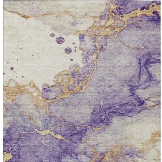Purple And Gold Abstract Washable Indoor Outdoor Area Rug Photo 9