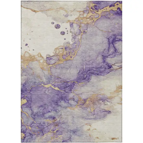 Purple And Gold Abstract Washable Indoor Outdoor Area Rug Photo 7