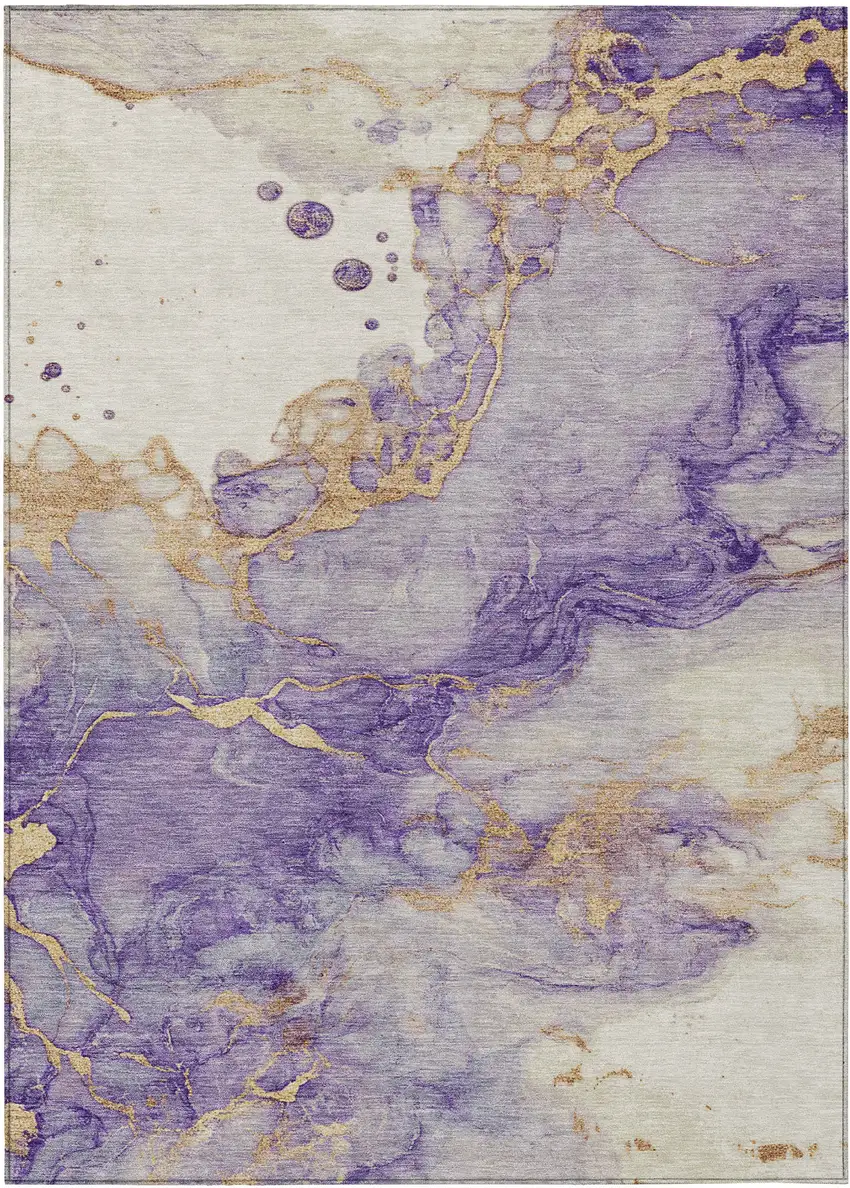 Purple And Gold Abstract Washable Indoor Outdoor Area Rug Photo 7