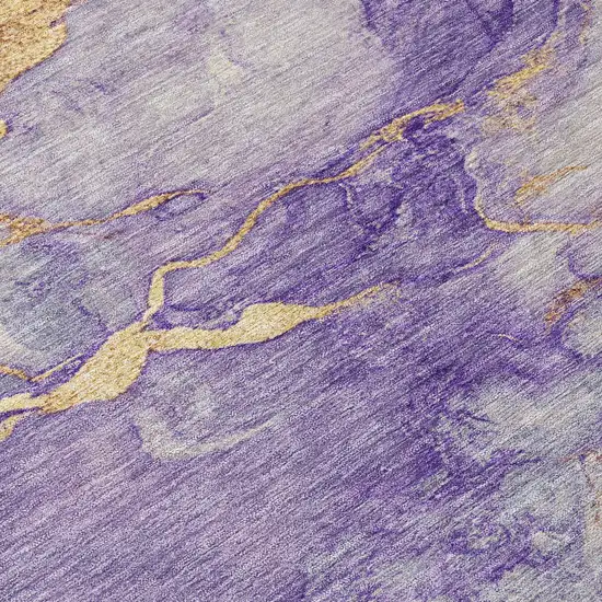 Purple And Gold Abstract Washable Indoor Outdoor Area Rug Photo 1