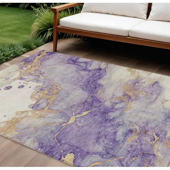 Purple And Gold Abstract Washable Indoor Outdoor Area Rug Photo 2