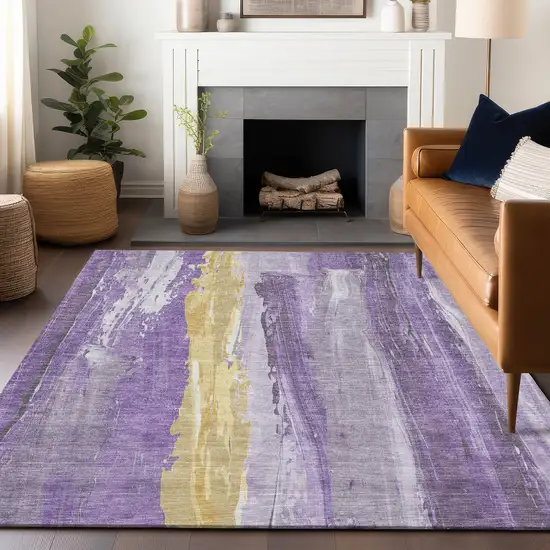 Purple And Gold Abstract Washable Indoor Outdoor Area Rug Photo 5