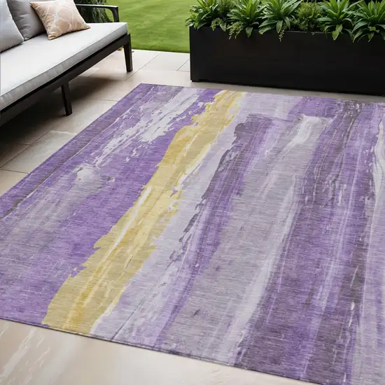 Purple And Gold Abstract Washable Indoor Outdoor Area Rug Photo 2