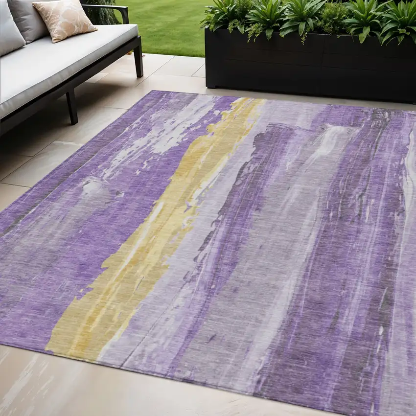 Purple And Gold Abstract Washable Indoor Outdoor Area Rug Photo 2