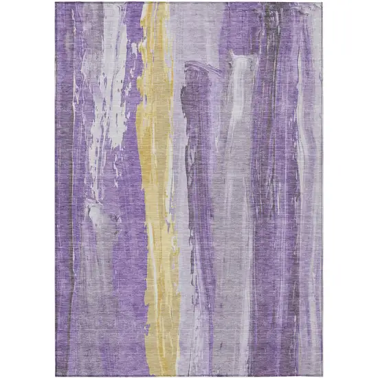 Purple And Gold Abstract Washable Indoor Outdoor Area Rug Photo 9