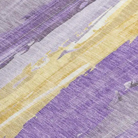 Purple And Gold Abstract Washable Indoor Outdoor Area Rug Photo 4