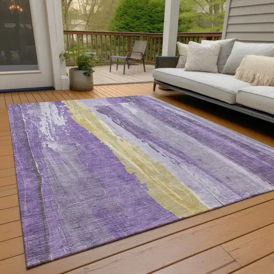 Purple And Gold Abstract Washable Indoor Outdoor Area Rug Photo 8