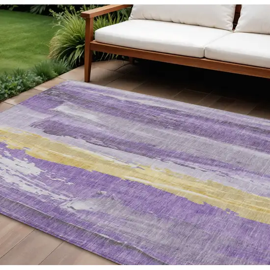 Purple And Gold Abstract Washable Indoor Outdoor Area Rug Photo 2
