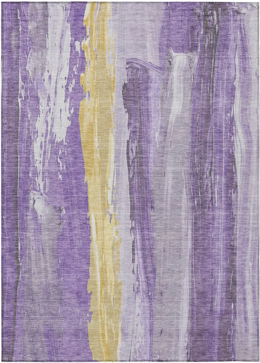 Purple And Gold Abstract Washable Indoor Outdoor Area Rug Photo 9
