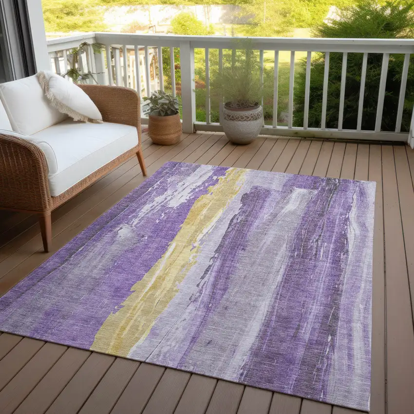 Purple And Gold Abstract Washable Indoor Outdoor Area Rug Photo 5