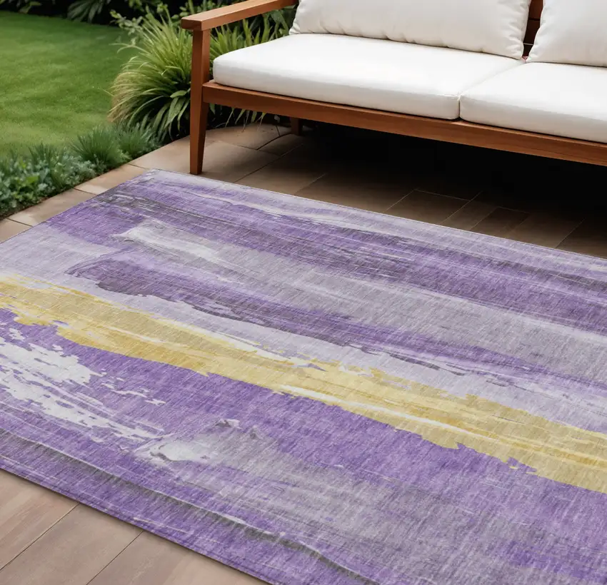 Purple And Gold Abstract Washable Indoor Outdoor Area Rug Photo 2