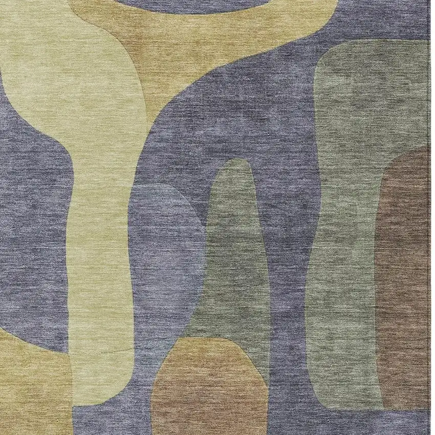 Purple And Gold Abstract Washable Indoor Outdoor Area Rug Photo 3