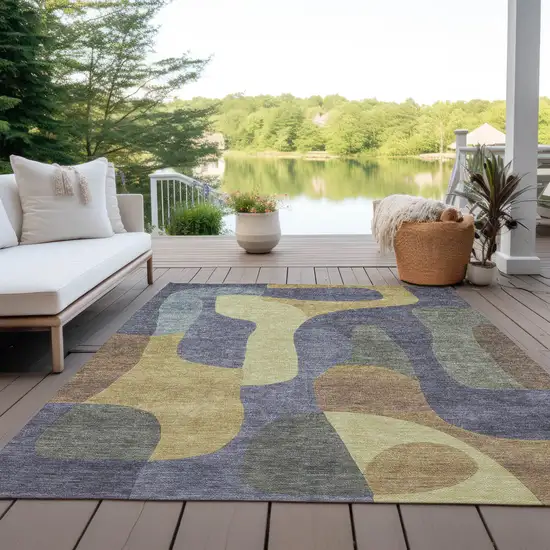 Purple And Gold Abstract Washable Indoor Outdoor Area Rug Photo 6
