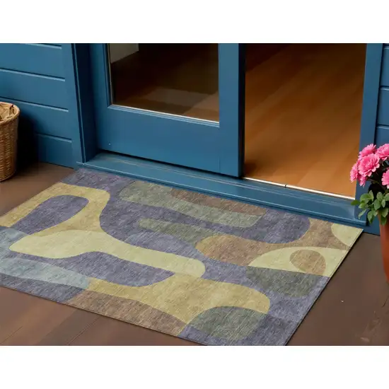 Purple And Gold Abstract Washable Indoor Outdoor Area Rug Photo 2