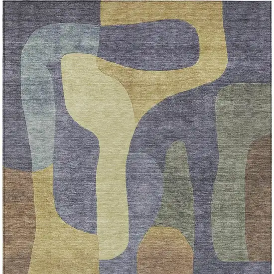 Purple And Gold Abstract Washable Indoor Outdoor Area Rug Photo 4