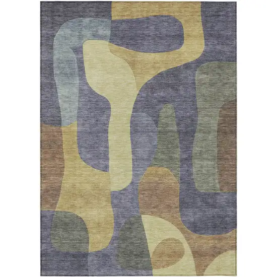 Purple And Gold Abstract Washable Indoor Outdoor Area Rug Photo 1