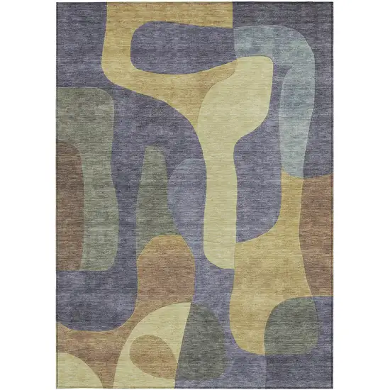 Purple And Gold Abstract Washable Indoor Outdoor Area Rug Photo 4